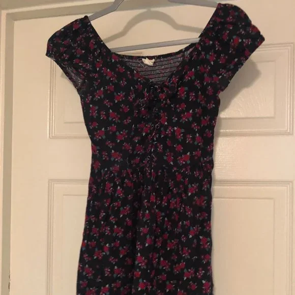 Aeropostale | Dresses | Aeropostale Red And Navy Floral Laceup Dress |  Poshmark